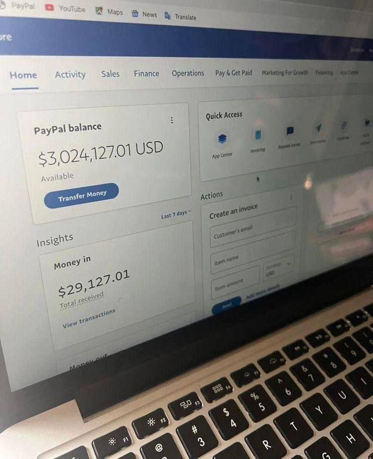 PayPal business dashboard with $3M+ balance